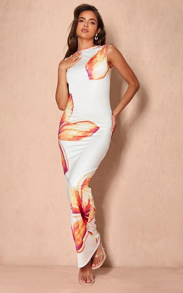 Nude Slinky Floral Printed Square Neck Maxi Dress Product Image