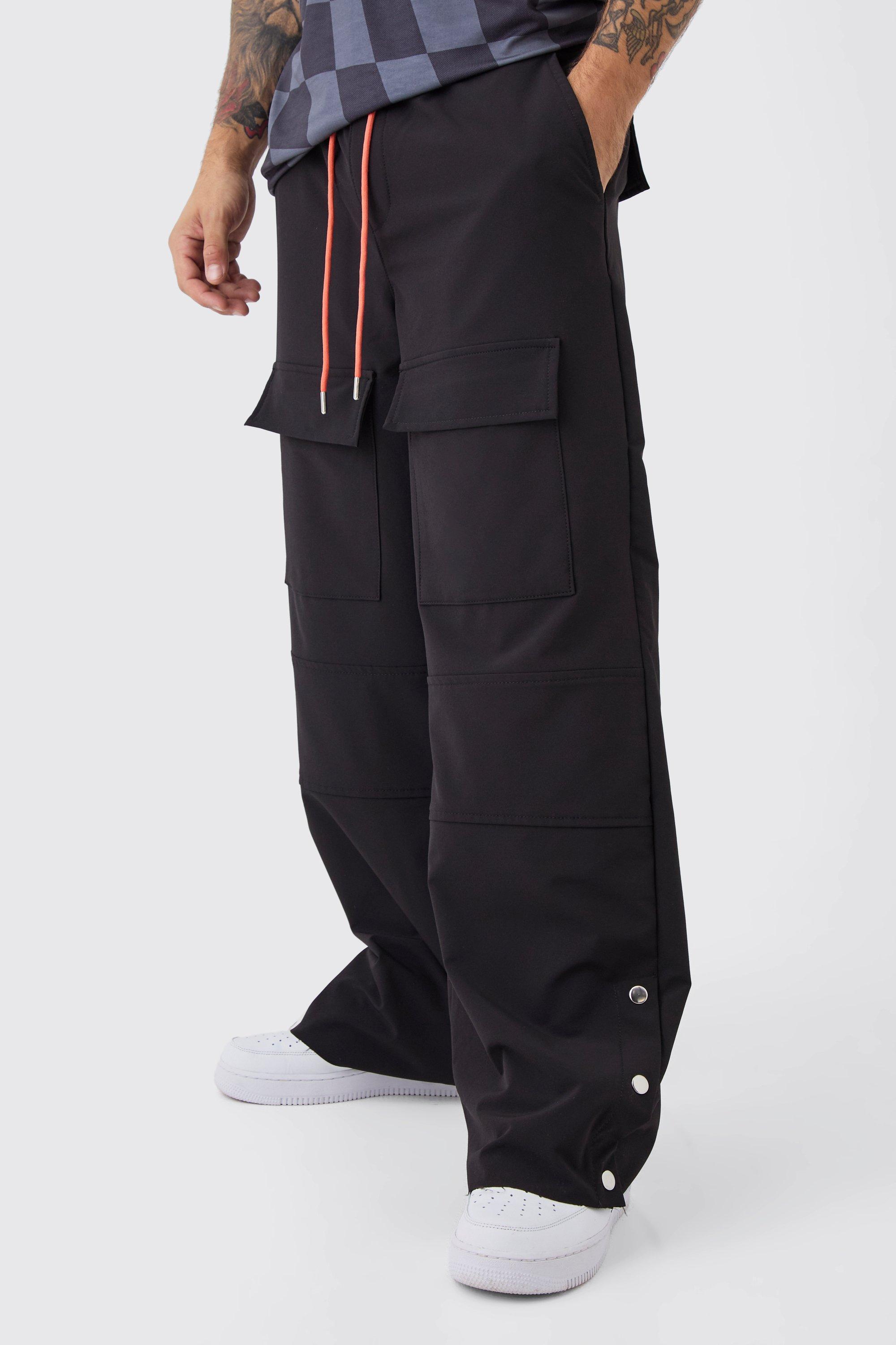 Baggy Fit Twill Cargo Popper Hem Cargo Pants | boohooMAN USA Product Image