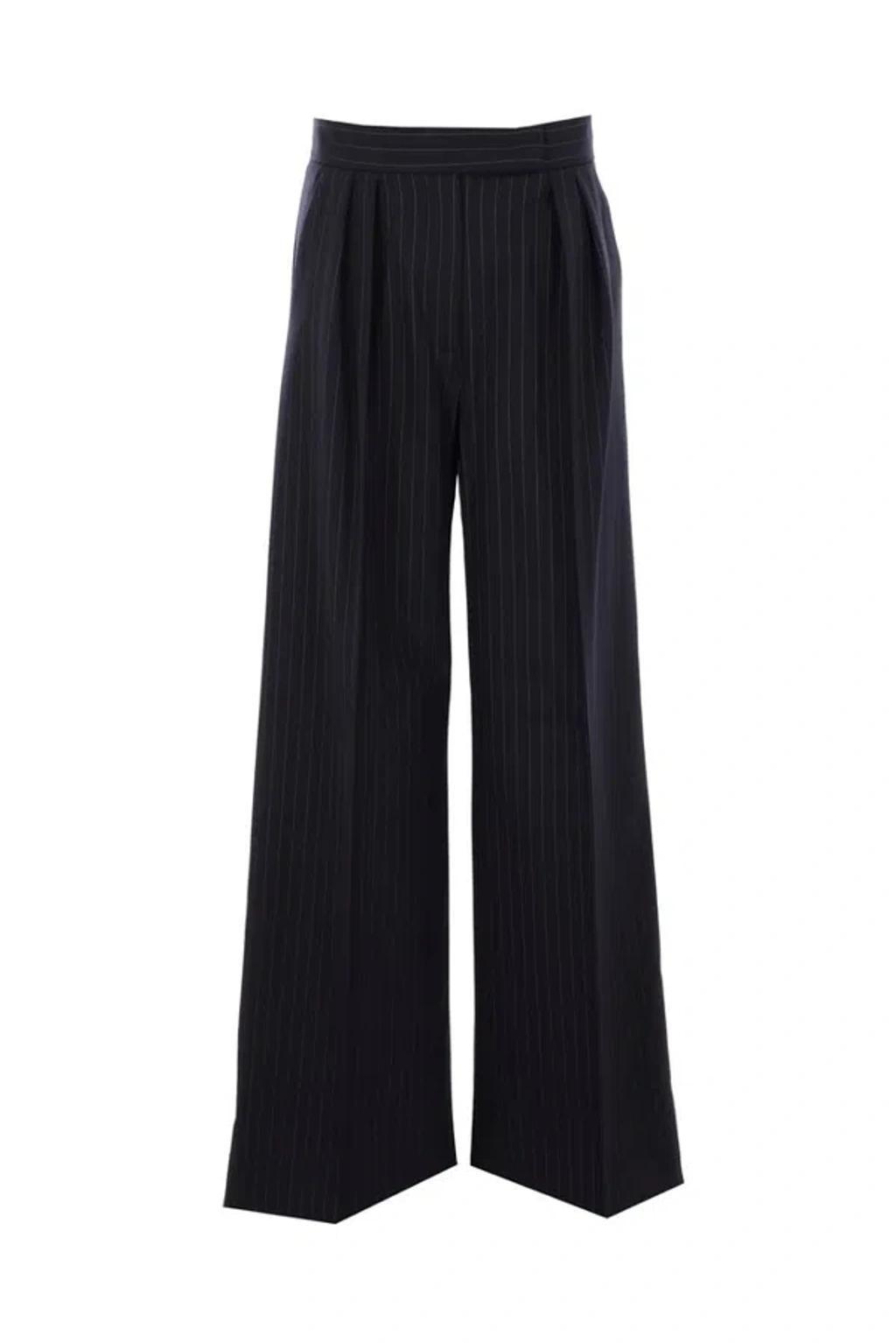 MAX MARA Pinstriped Straight Leg Trousers In Blue product image