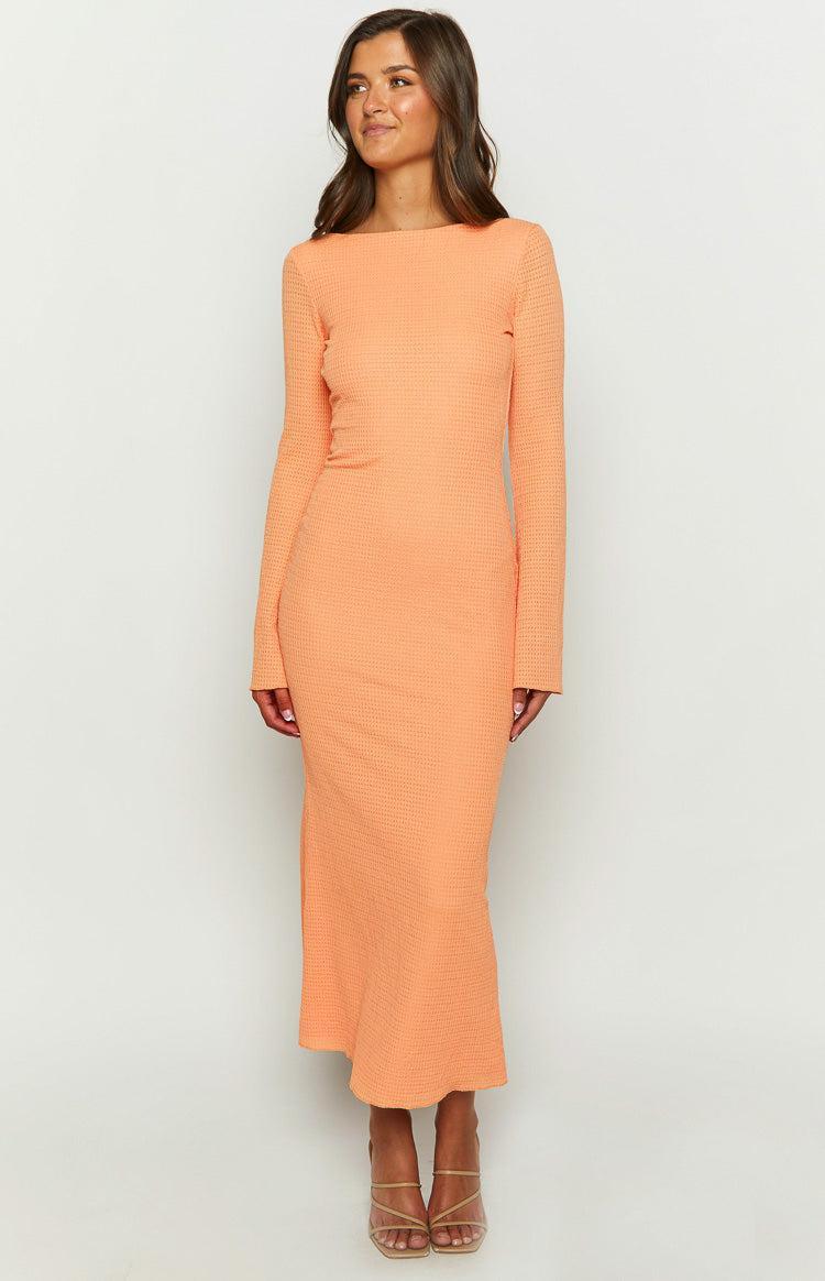 Looking For Love Orange Long Sleeve Midi Dress Product Image