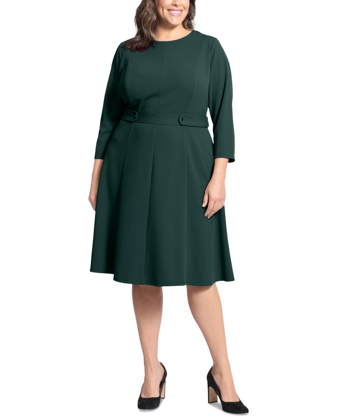 Plus Size London Times 3/4 Length Sleeve Fit & Flare Midi Dress, Womens Product Image