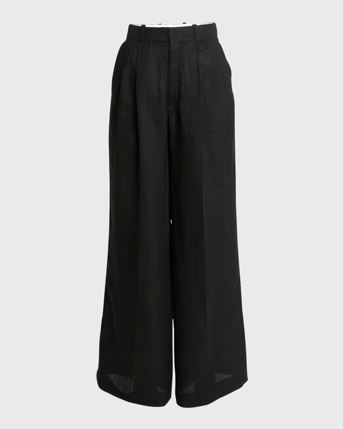 Wide Ramie Voile Sailor Pants With Front Pleats Product Image