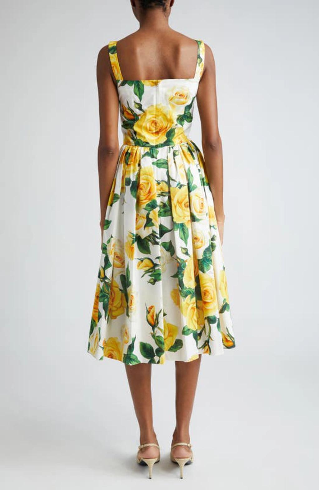 DOLCE & GABBANA Flower Print Cotton Midi Dress In Rose Gialle Product Image