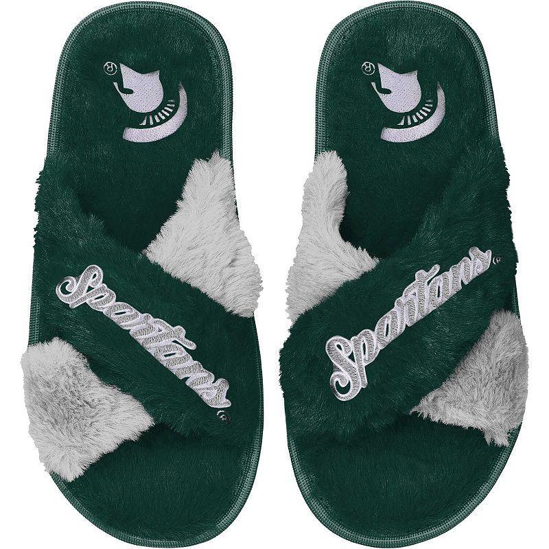 Womens FOCO Michigan State Spartans Two-Tone Crossover Faux Fur Slide Slippers Product Image