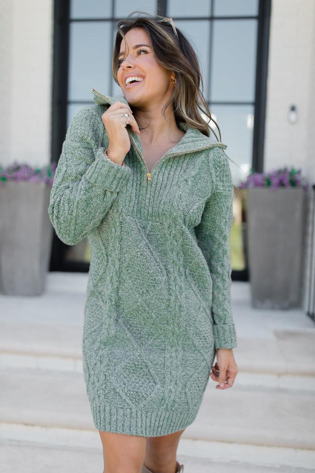 Eyes For You Olive Half Zip Sweater Dress Product Image