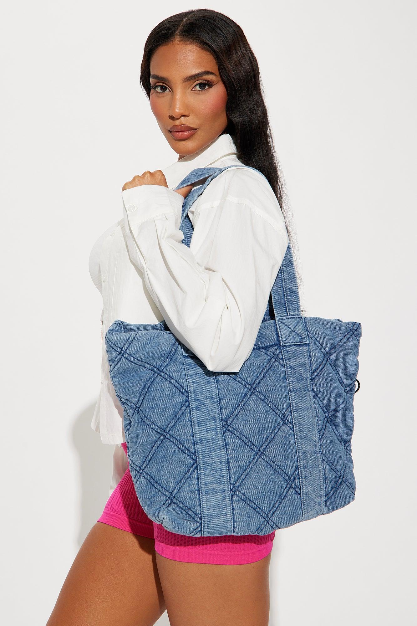 Quilted Denim Tote Bag - Medium Wash Product Image