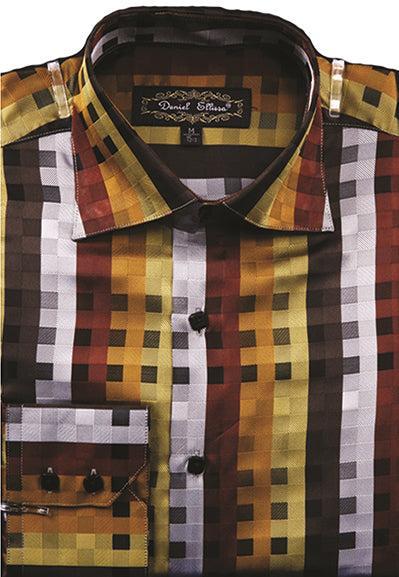 Dress Shirt Regular Fit Designer Check Pattern In Brown Product Image