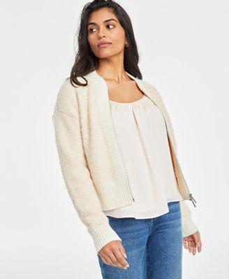 Women's Fuzzy-Knit Zip Cardigan Jacket, Created for Macy's Product Image