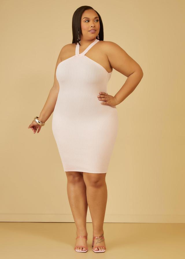 Plus Size Twist Front Ribbed Bodycon Dress Ashley Stewart Product Image