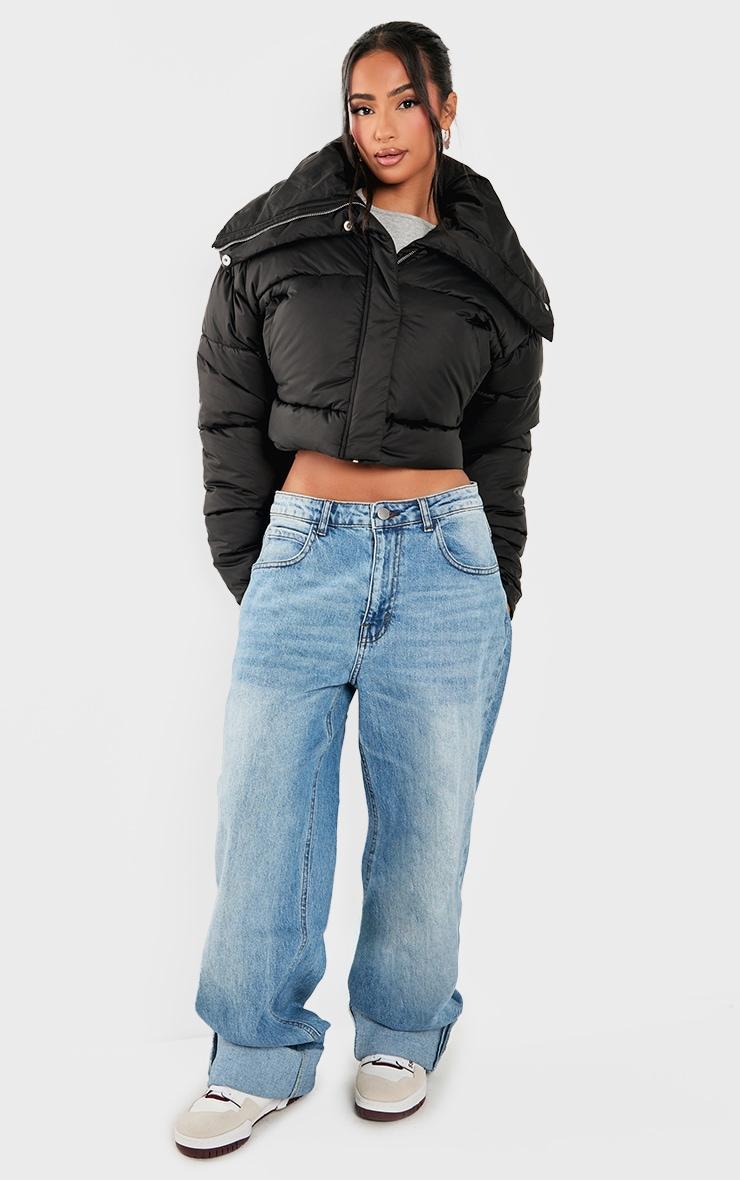 Petite Black Cropped Puffer Coat Product Image