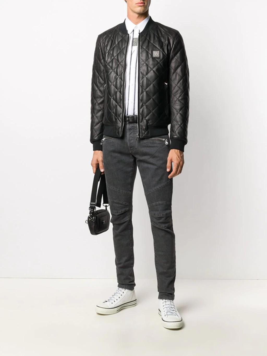 Quilted Leather Jacket With Branded Plate In Black Product Image