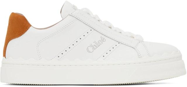 Lauren Leather Sneakers In White,safari Brown Product Image