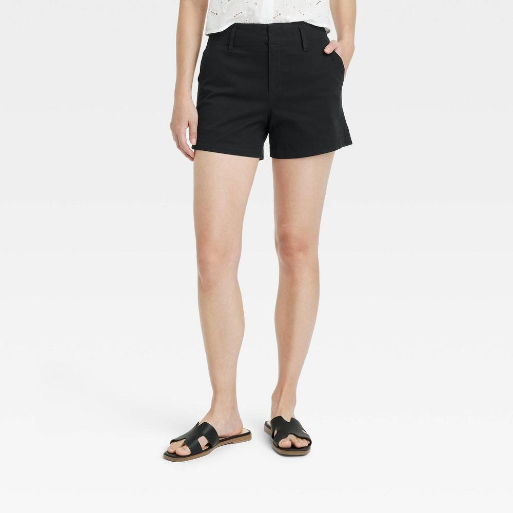 Womens High-Rise Everyday Chino Shorts - A New Day Black 0 Product Image