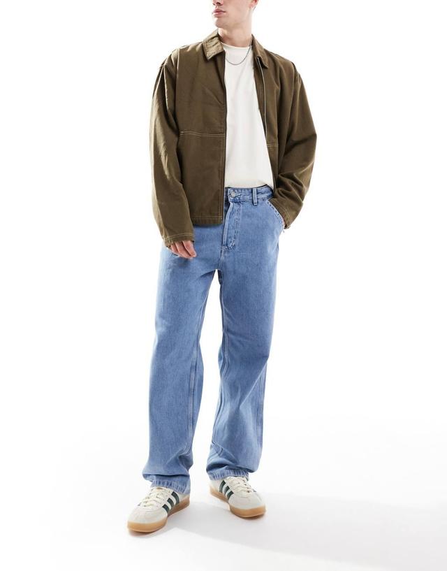 Jack & Jones eddie baggy worker jean in mid blue wash Product Image