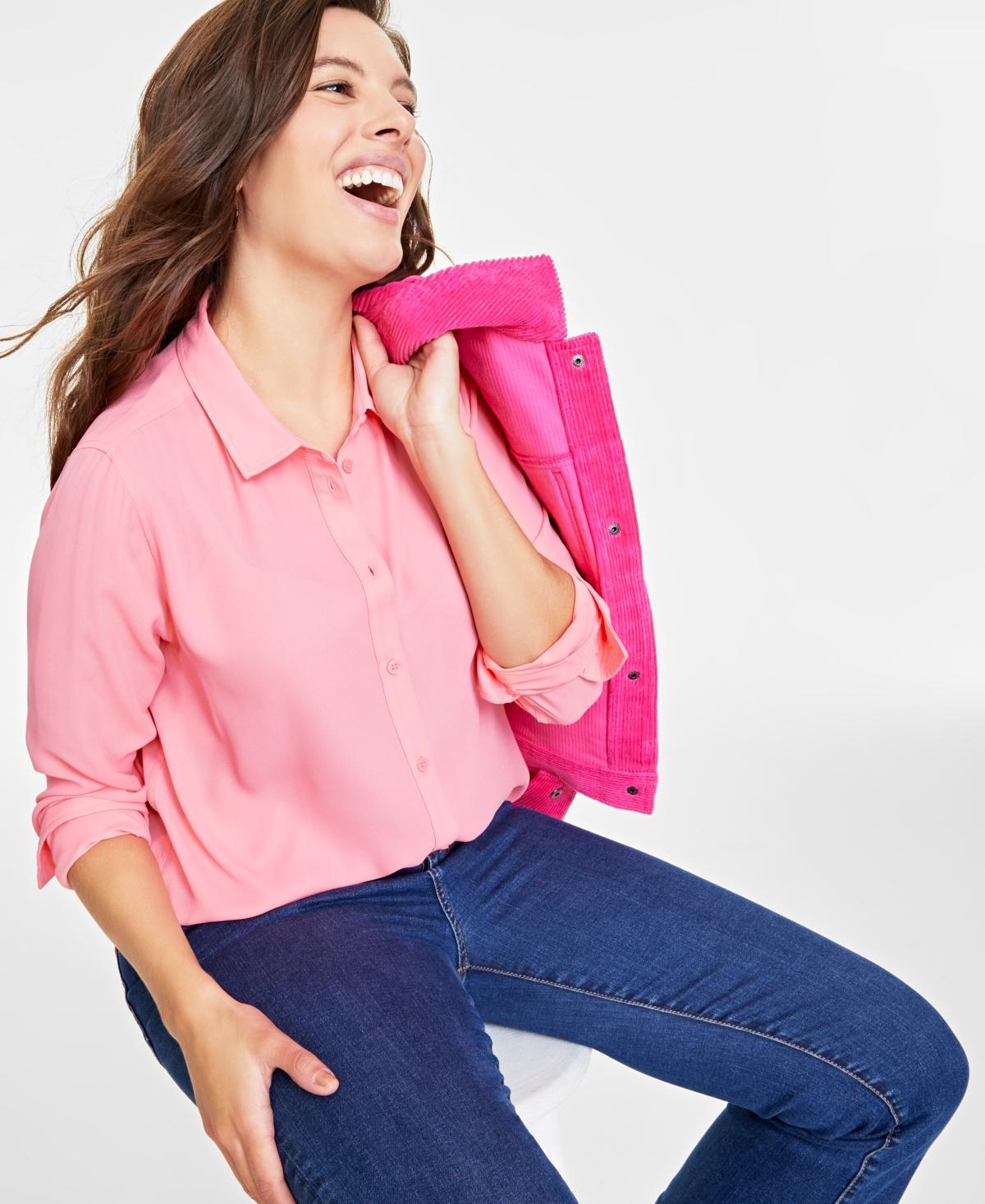 On 34th Womens Button-Front Crepe Shirt, Created for Macys Product Image