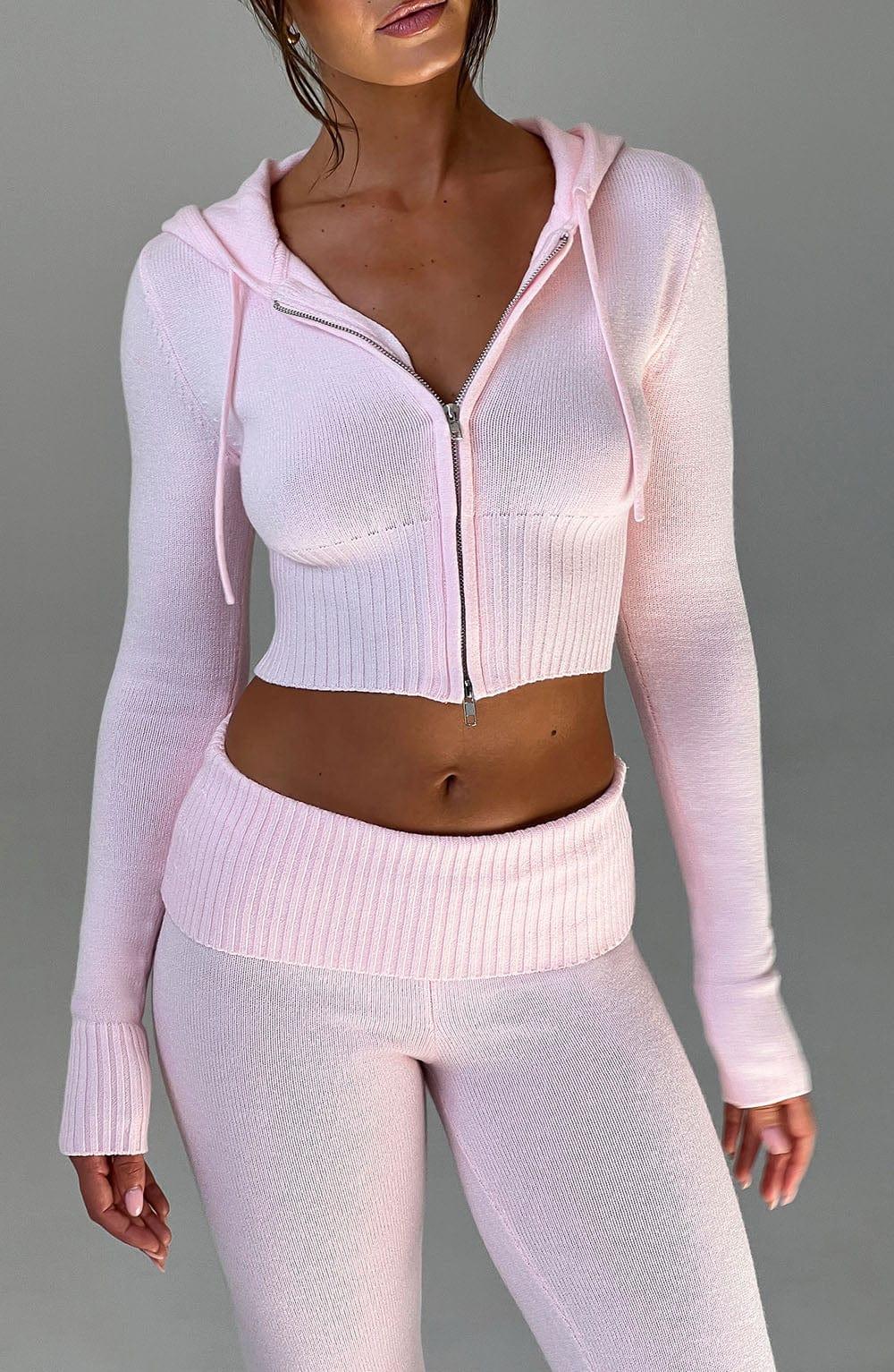 Portia Knit Hoodie - Pink Product Image