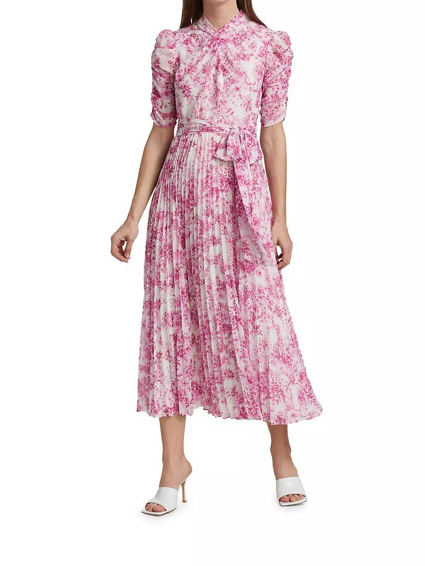 Pleated Belted Floral Midi-Dress Product Image