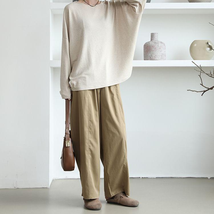 High Waist Plain Loose Fit Pants Product Image