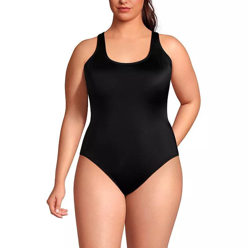 Plus Size Lands End X-Back High Leg Tugless One Piece Swimsuit, Womens Product Image