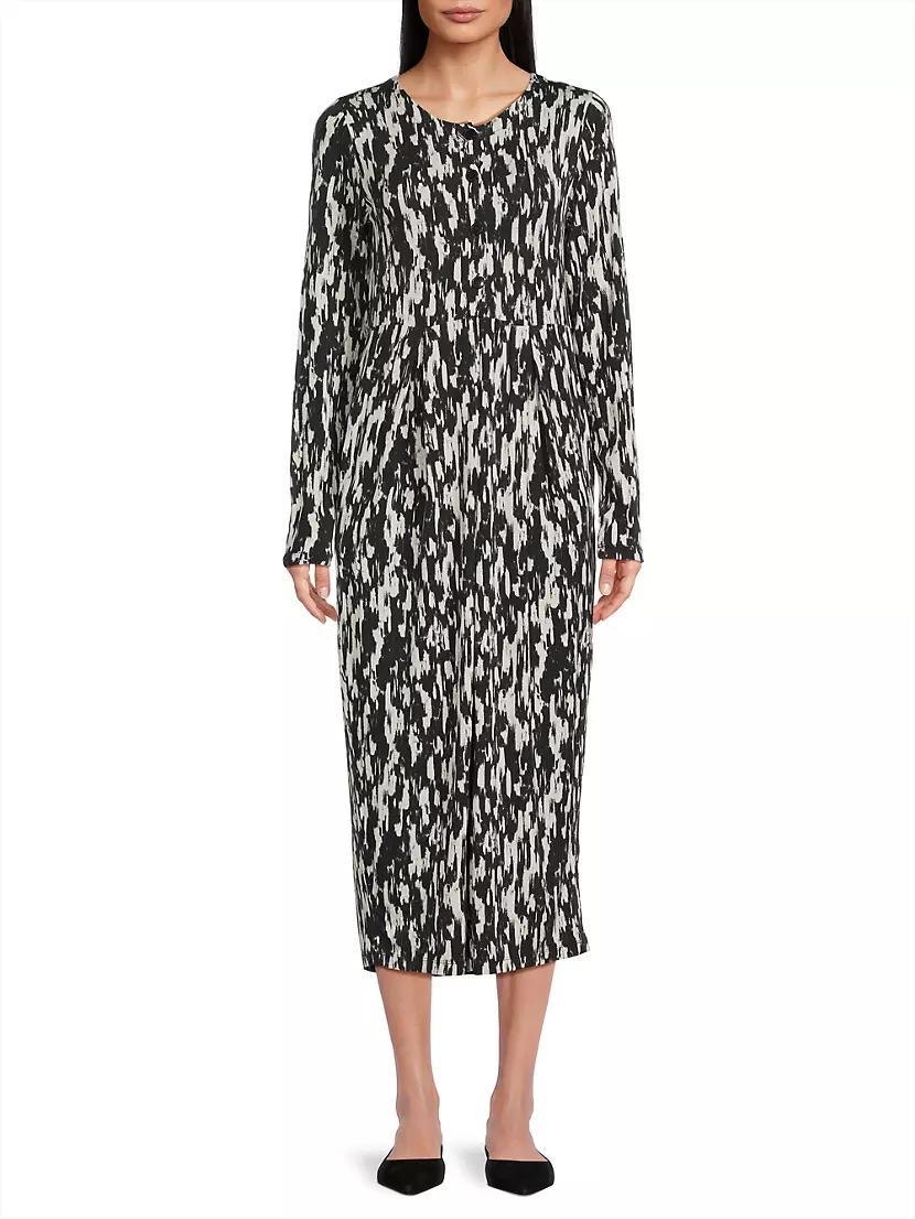 Nilana Abstract Jersey Long-Sleeve Midi-Dress Product Image