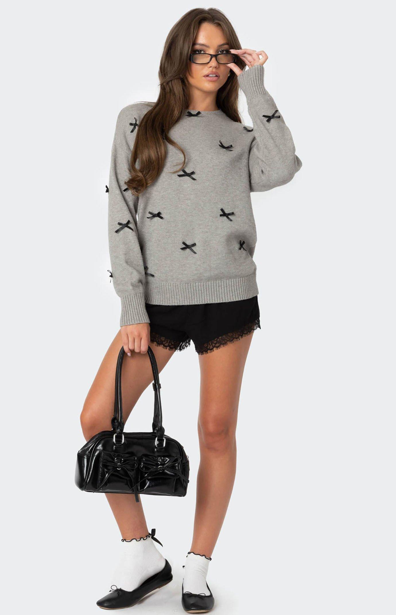 Edikted Womens Satin Bow Oversized Sweater Product Image