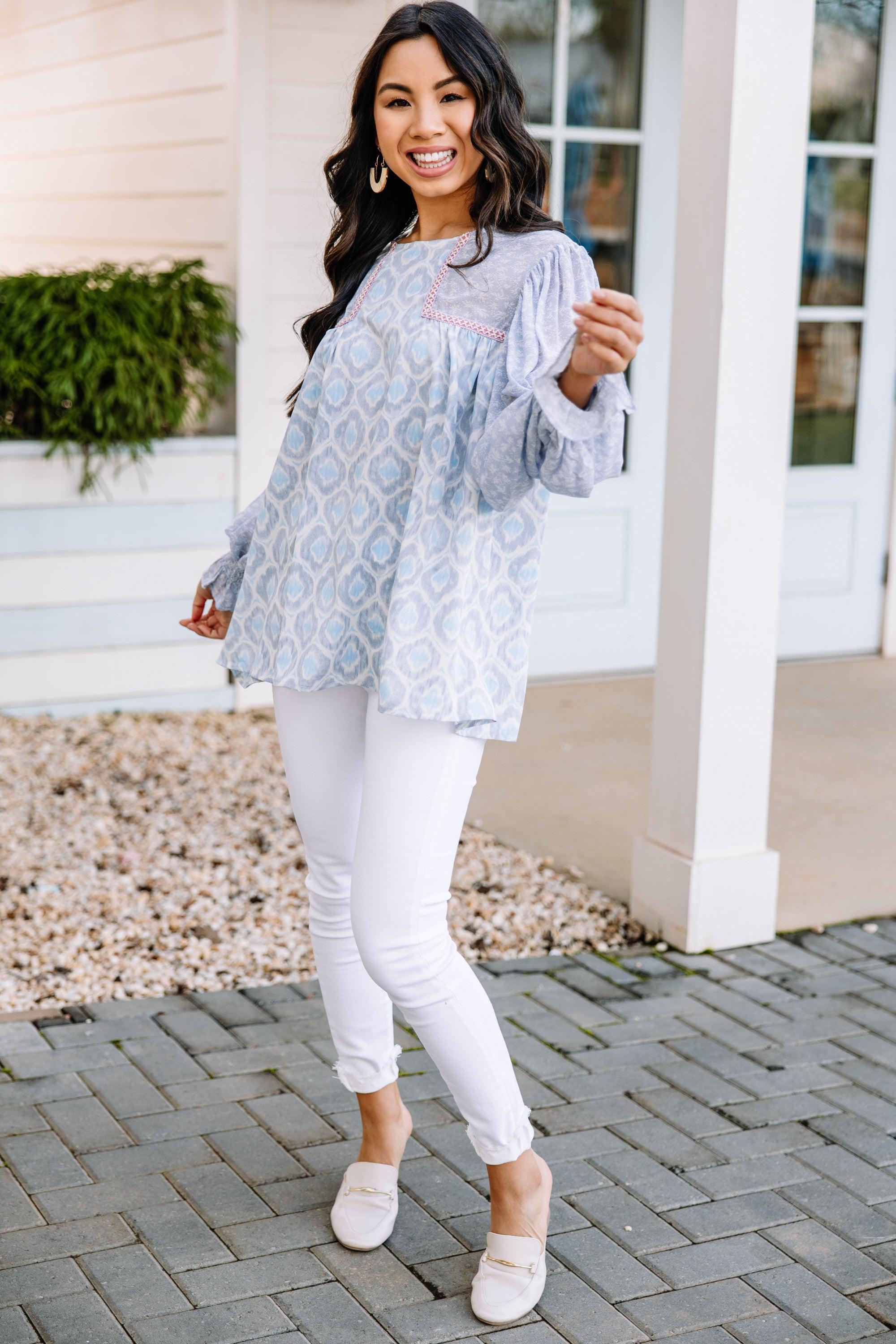 Feeling Your Very Best Blue Floral Blouse Female Product Image