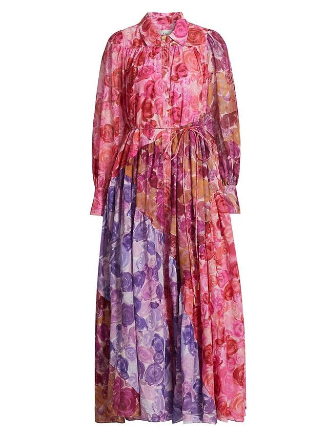 Womens Abstraction Collisions Floral Cotton Maxi Shirtdress Product Image