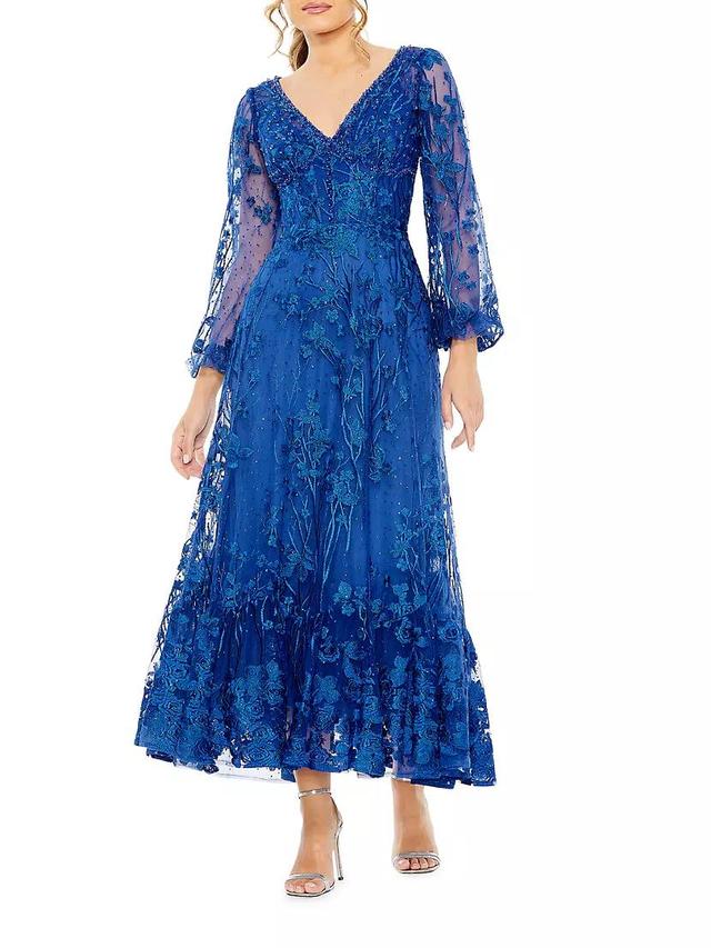 Embroidered Floral Puff-Sleeve Gown Product Image