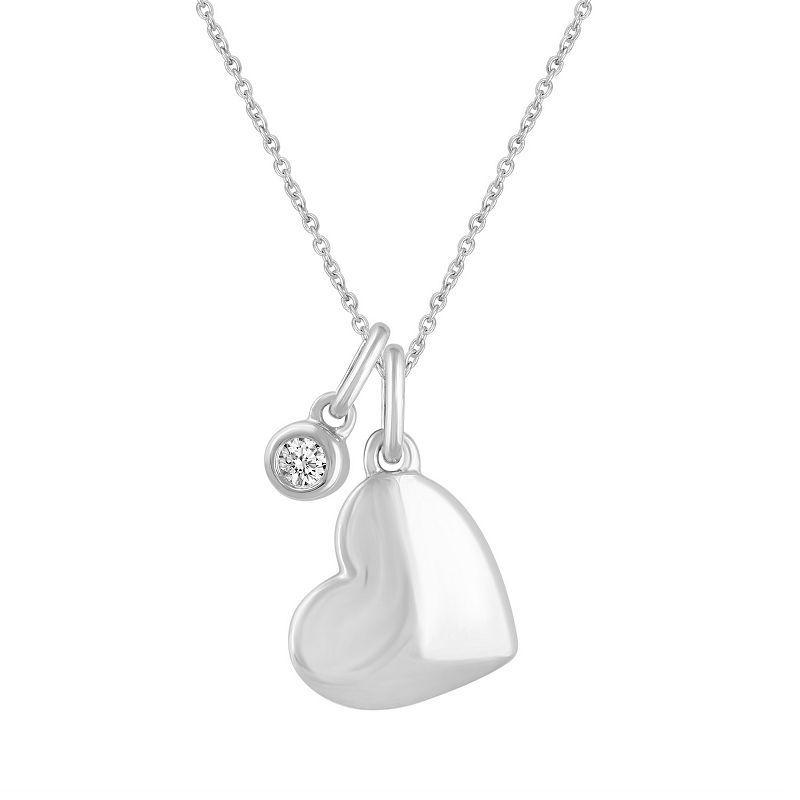 Royal Aura Sterling Silver 1/5 Carat T.W. Diamond Polished Heart Pendant Necklace, Womens Product Image