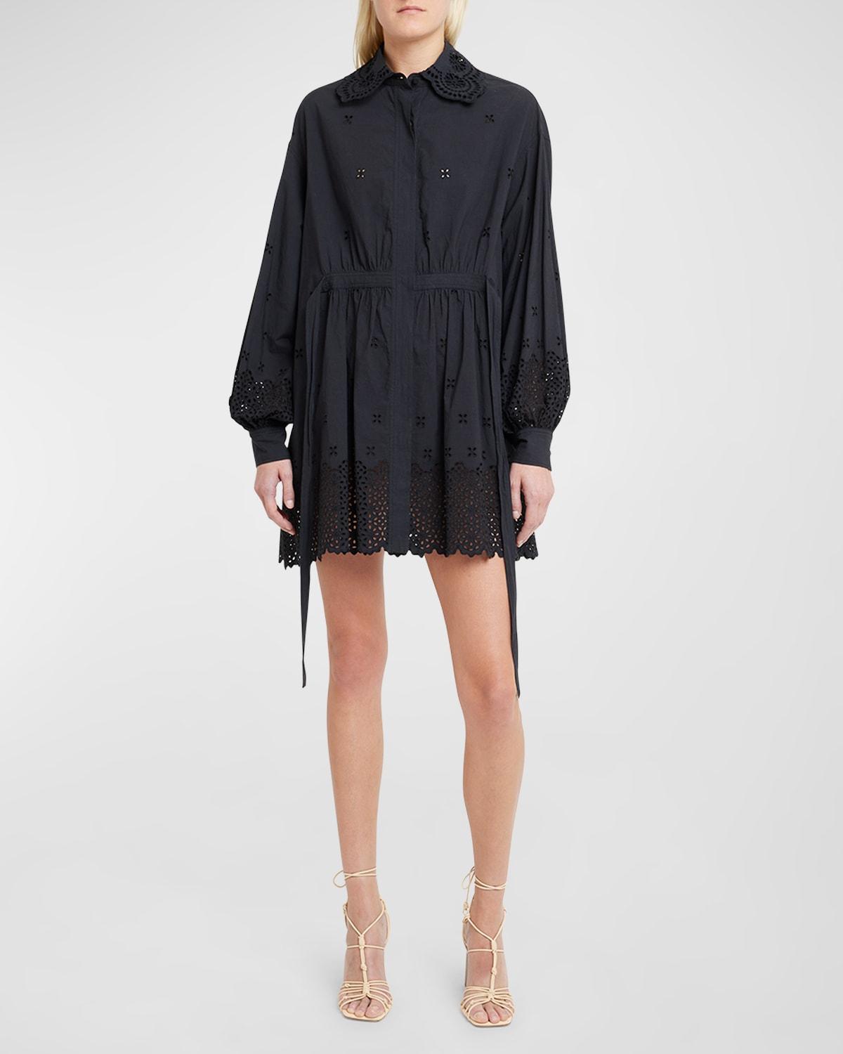 Ulla Johnson Gemma Long Sleeve Eyelet Cotton Shirtdress Product Image