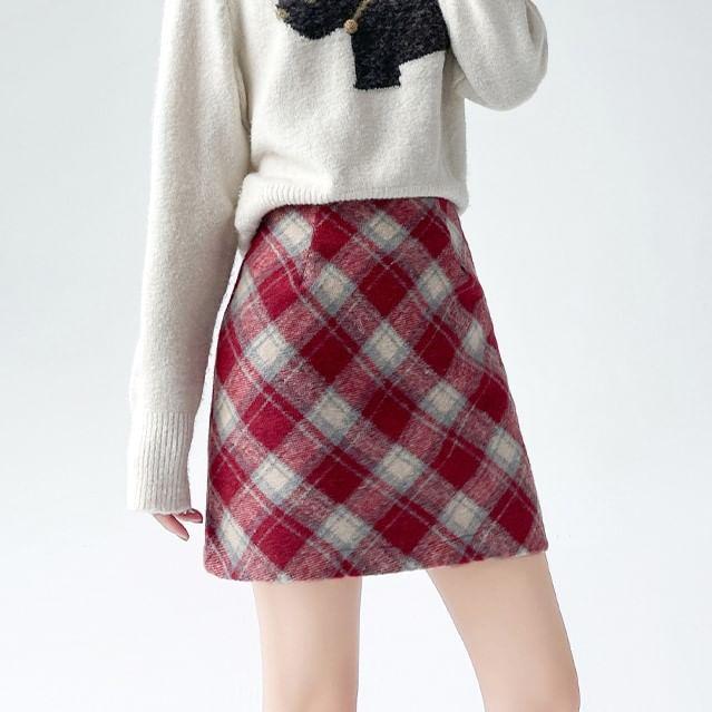 High Rise Plaid Mini A-Line Skirt Product Image