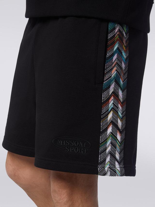 Shorts in fleece with logo and knitted side bands Black | Missoni Product Image