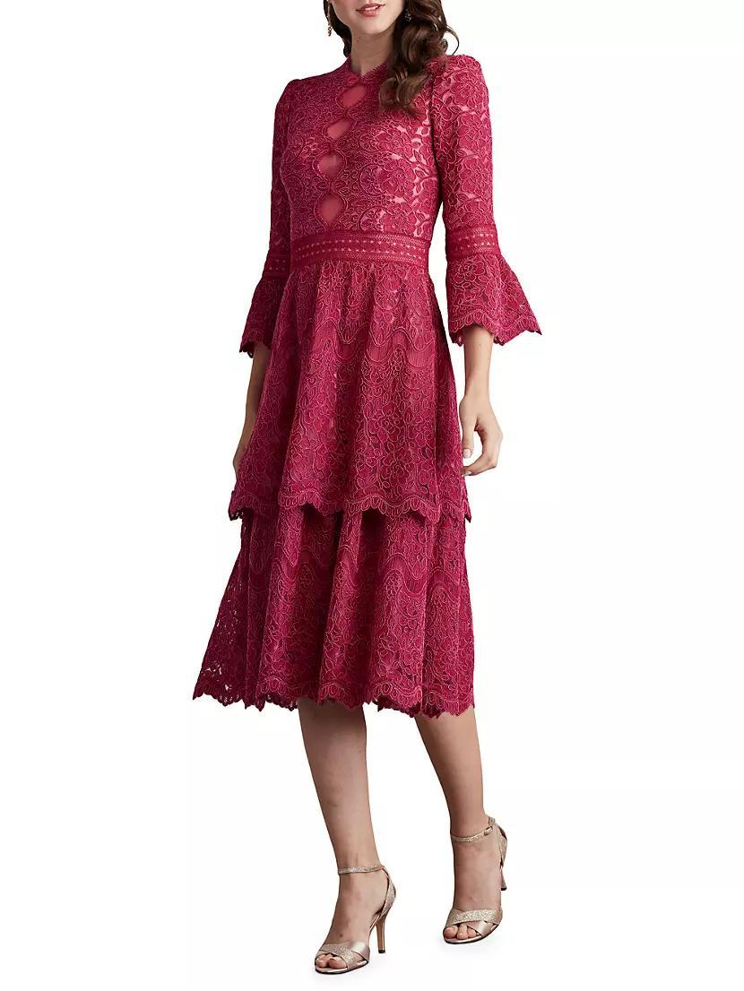 Tiered Cotton-Blend Lace Midi-Dress Product Image