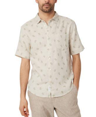 Frank And Oak Mens Relaxed Fit Short Sleeve Floral Print Button-Front Linen Shirt Product Image