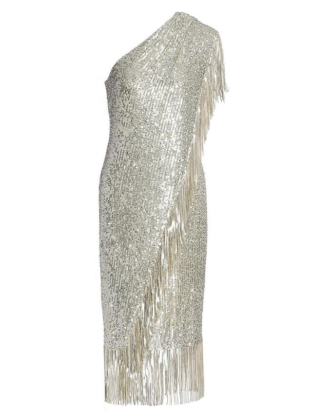 Womens Fringed Sequin One-Shoulder Dress Product Image