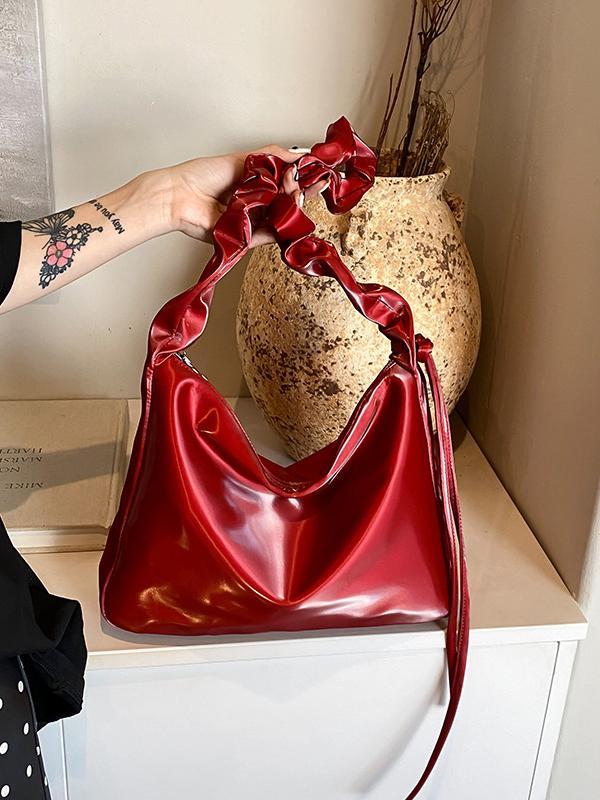 Drawstring Pleated Shiny Split-Joint Bags Handbags Shoulder Bags Product Image