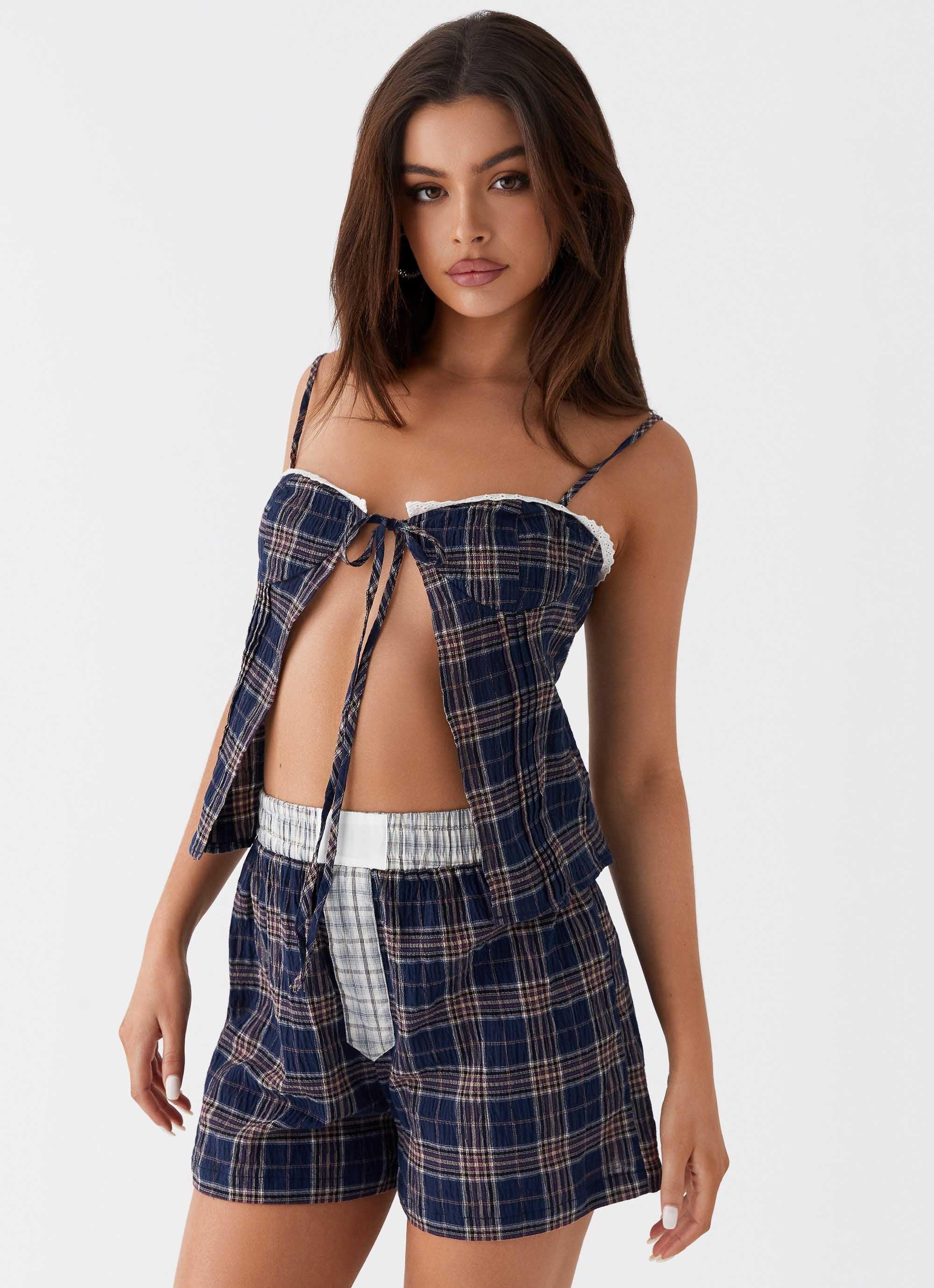 Tamaira Top - Navy Check Product Image