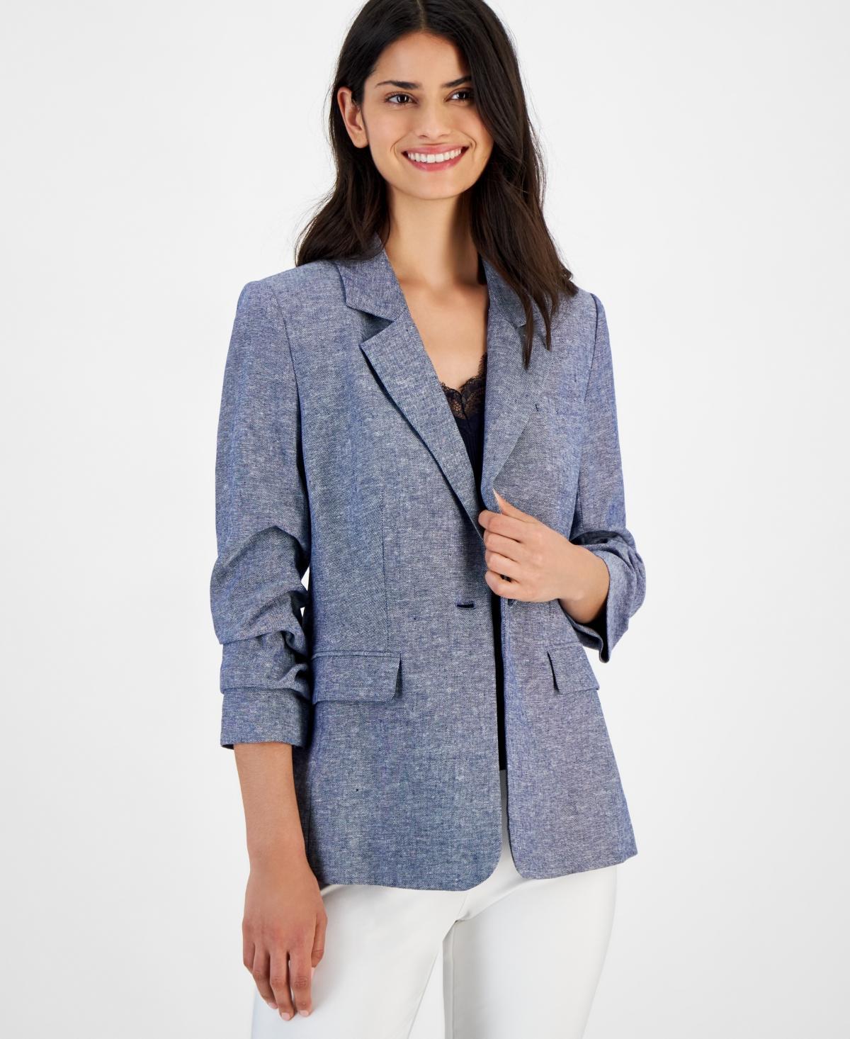 T Tahari Womens Ruched-Sleeve Blazer Product Image