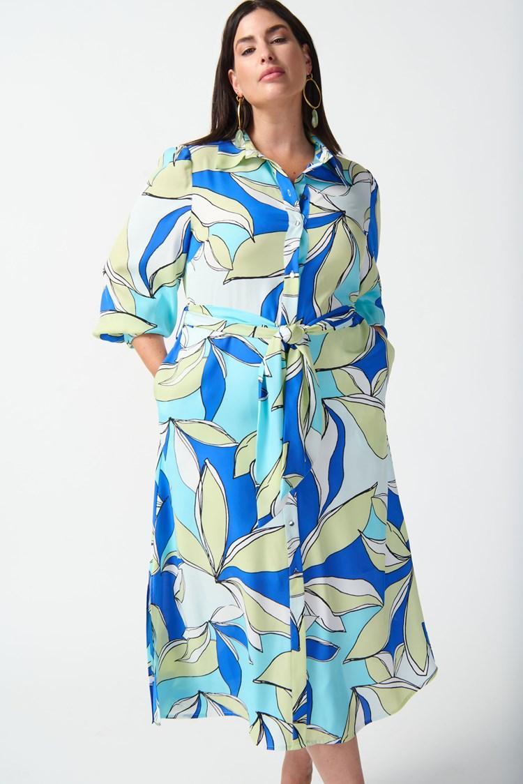 Satin Floral Print Shirt Dress Product Image