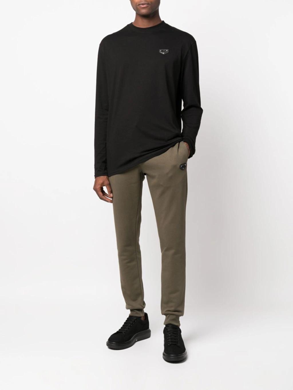 Round-neck Long-sleeve Top In Schwarz Product Image