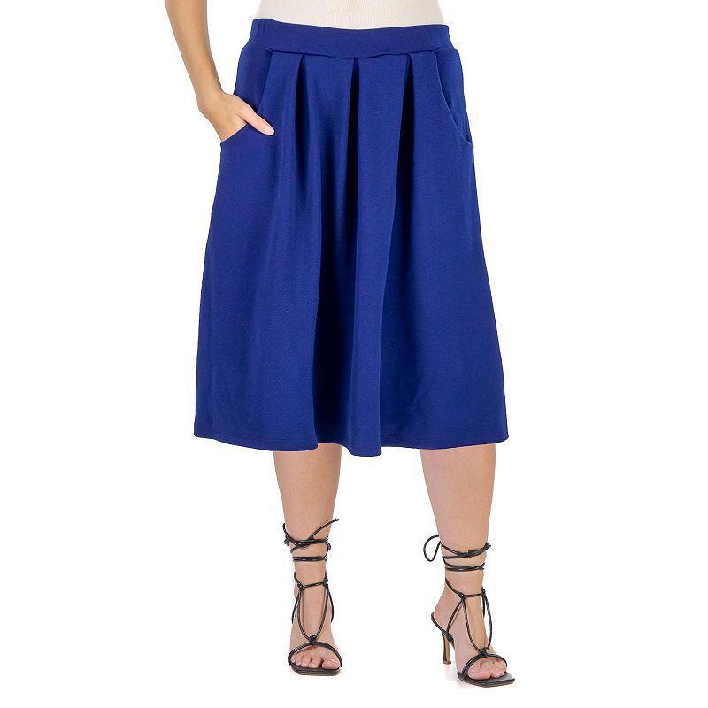 Plus Size 24Seven Comfort Apparel Long Pleated A-Line Skirt, Womens Blue Product Image