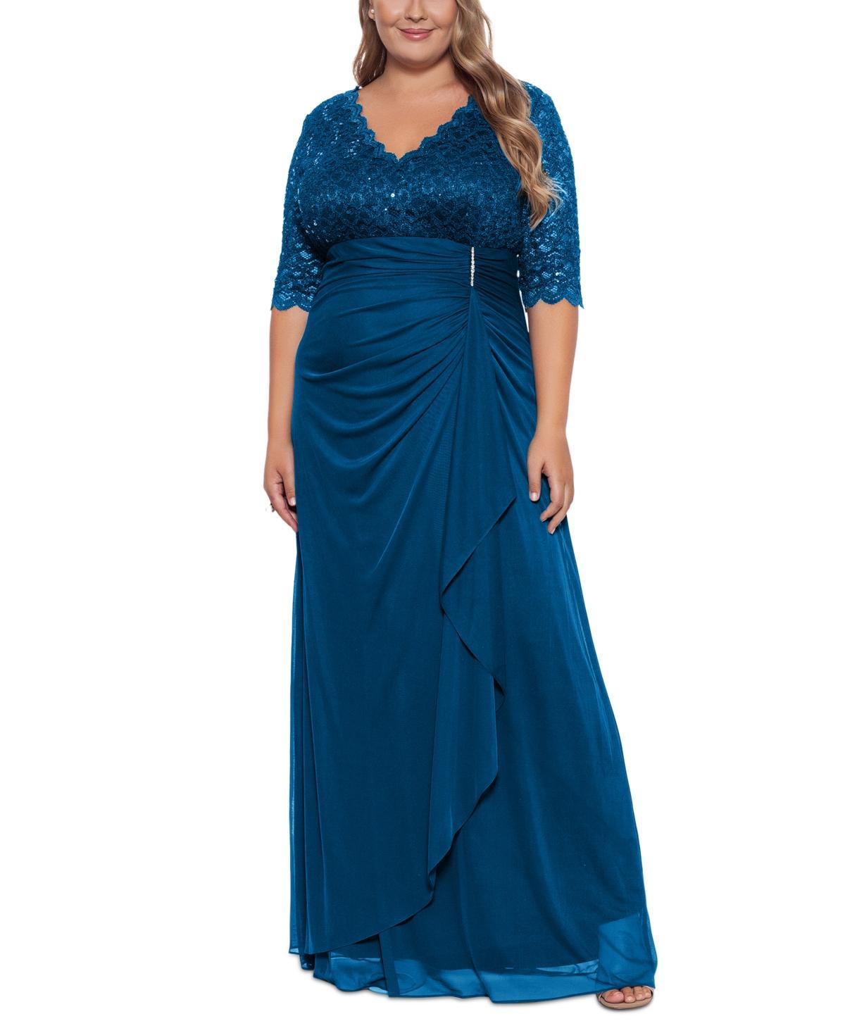 B & A by Betsy & Adam Plus Size V-Neck Gown Product Image