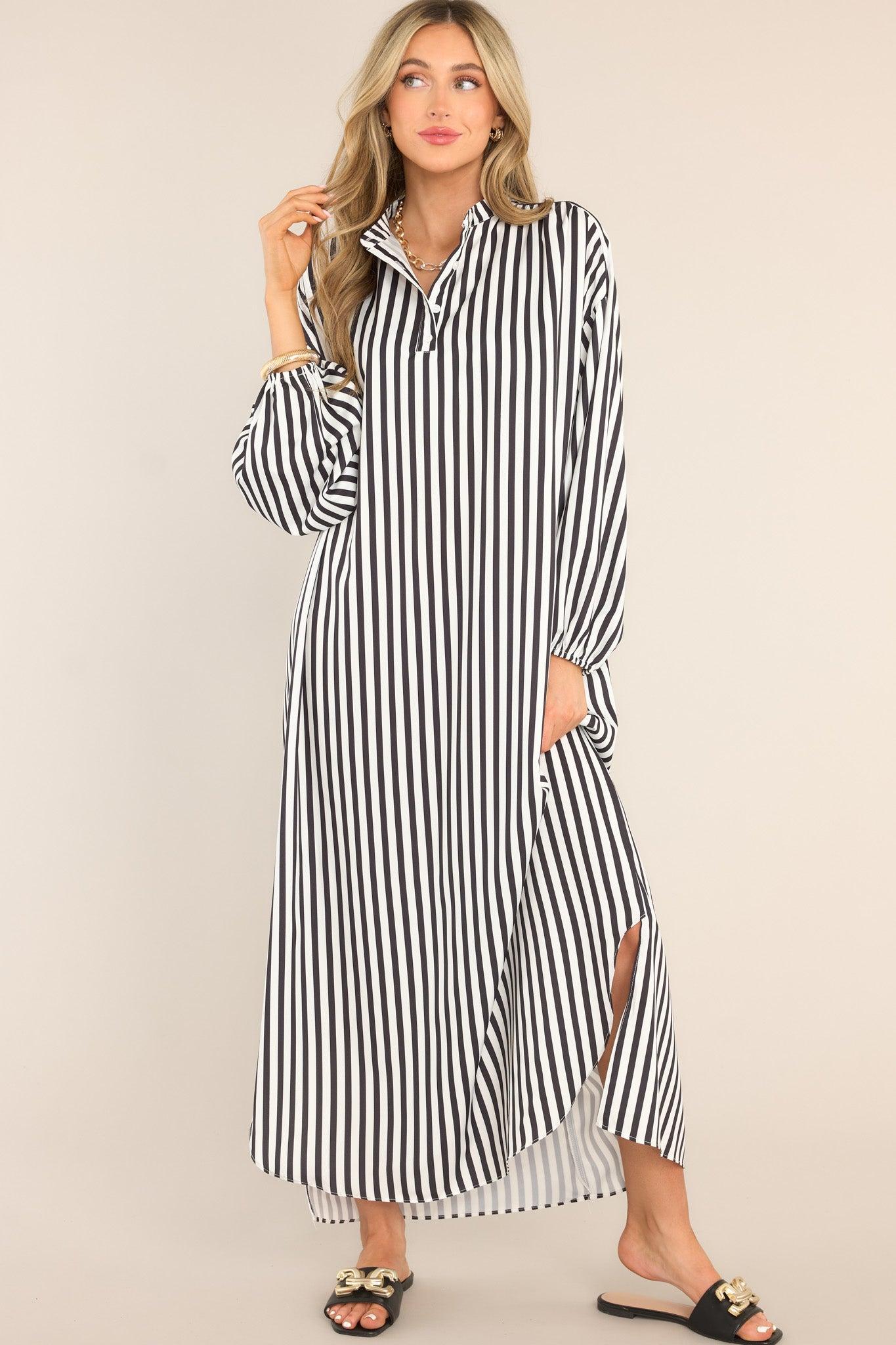 Make Haste Black & White Striped Dress Product Image