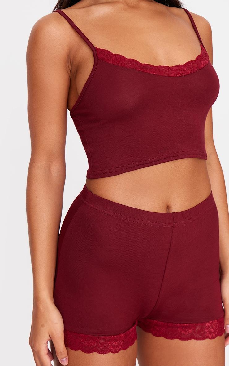 Burgundy Lace Trim Cami Short Pj Set Product Image