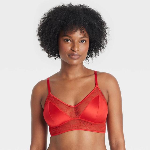 Womens Satin and Lace Longline Bralette - Auden Red L Product Image