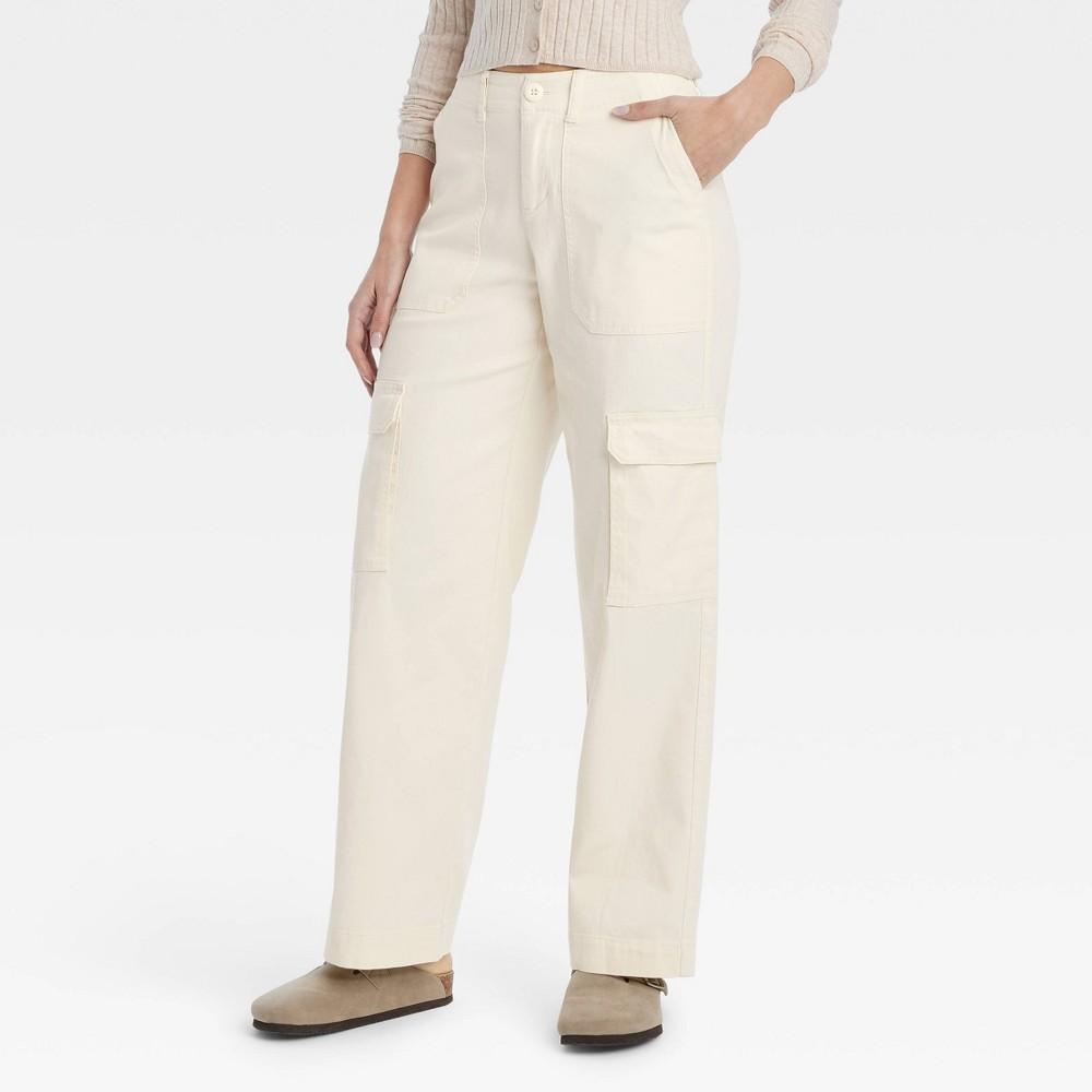 Womens Mid-Rise Utility Cargo Pants - Universal Thread Cream 16 Product Image