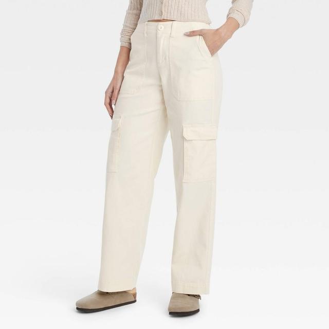 Womens Mid-Rise Utility Cargo Pants - Universal Thread Cream 14 Short Product Image