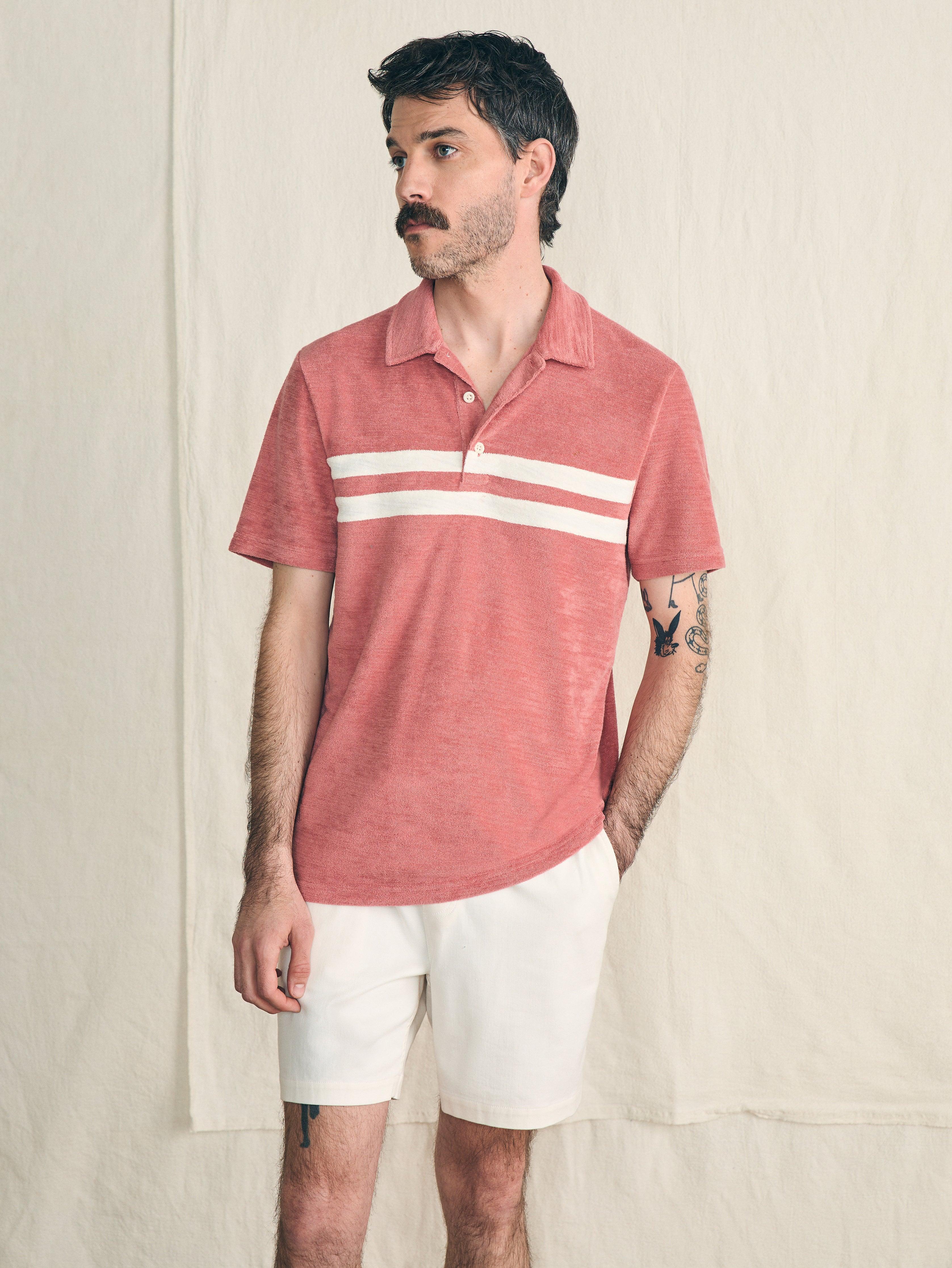 Cabana Towel Terry Surf Stripe Polo Shirt - Faded Flag Male Product Image