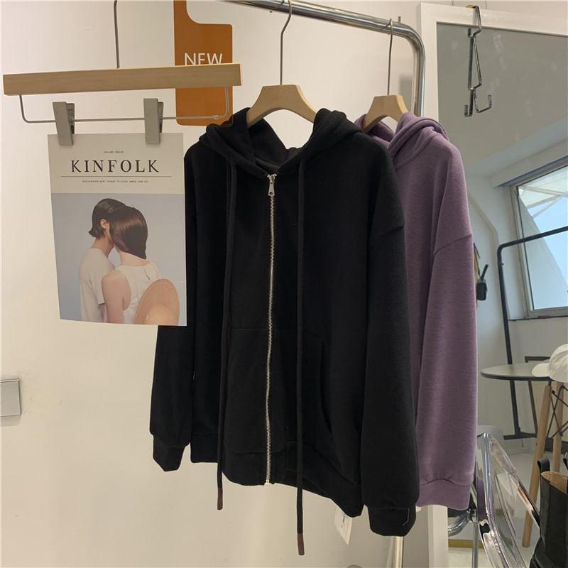 Plain Hooded Zip Jacket Product Image