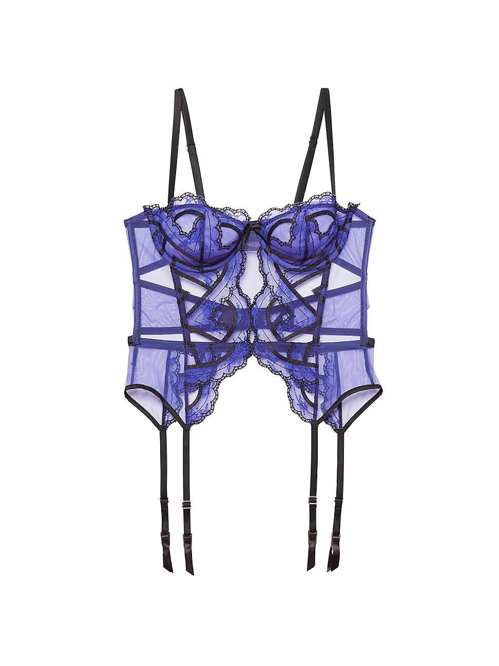 Womens Hendrix Floral Embroidered Mesh Garter Basque Bra Product Image